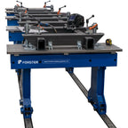 Ansicht von verschiebbaren Tischbrücken mit aufgespanntem Bauteil für den Stahlbau